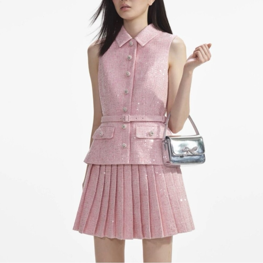 Self-Portrait Pink Boucle Tailored Mini Dress